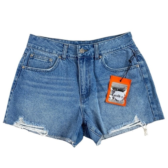 NEW FUBU Forever21 Denim Raw Hem Distressed Shorts Streetwear‎ Sz M - Picture 1 of 13